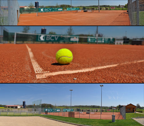 Collage de photos des courts en terre battue du Tennis Club Boussens